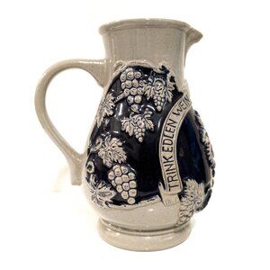 Vintage German Stoneware Wine Jug Embossed Grapes & Vine Leaves Kitchen Decor